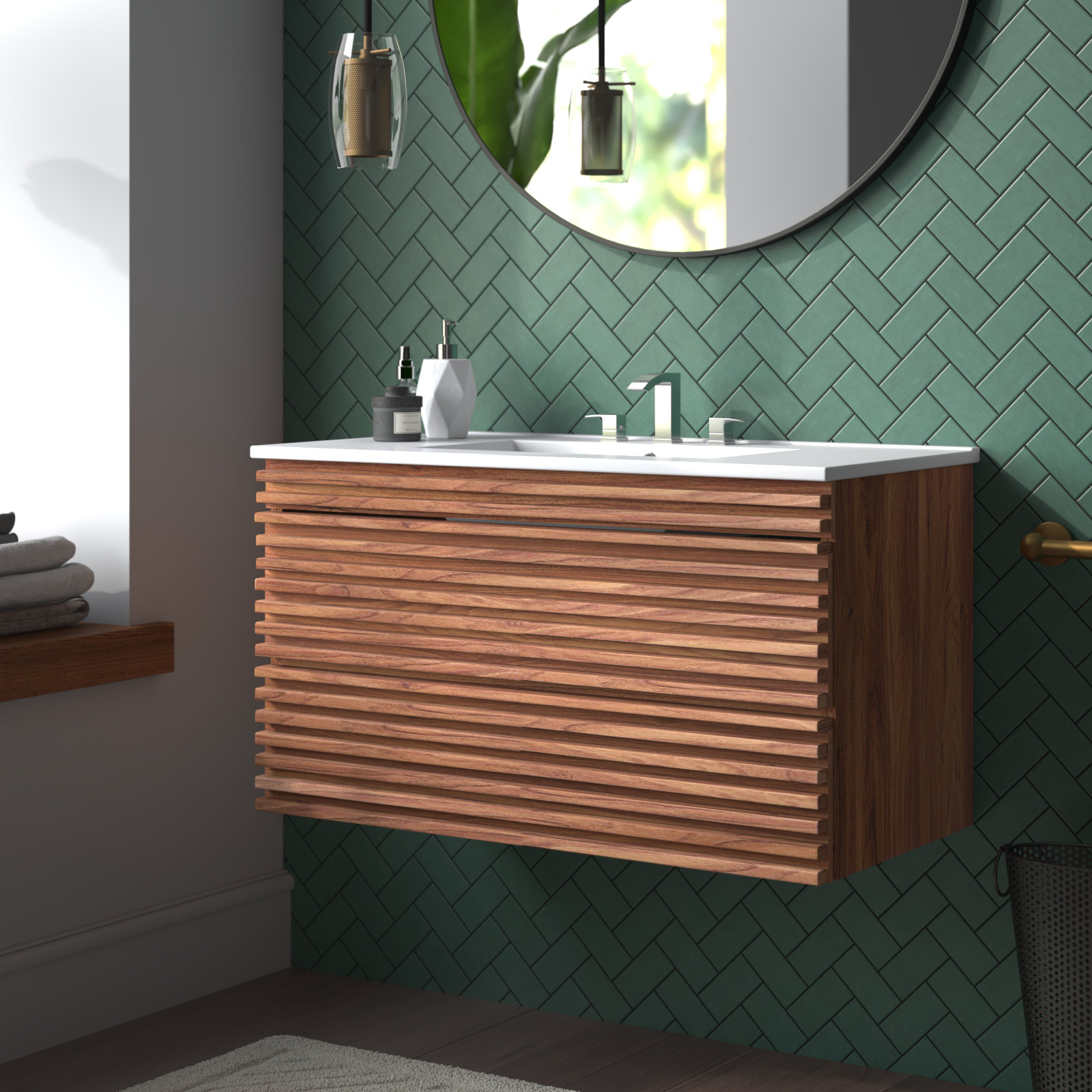 Modway Render 36" Wall-Mount Bathroom Vanity & Reviews | Wayfair inside Space-Saving Solutions: Maximizing Small Bathrooms with Wall-Mount Vanities
