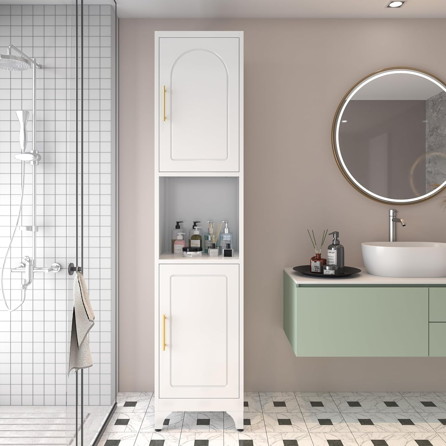 Narrow Bathroom Storage Cabinet, 75" Tall Freestanding Slim Cabinet For ... with Maximizing Space with Freestanding Linen Cabinets