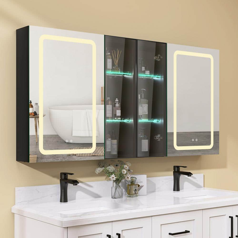 Ntq 60 In. W. X 30 In. H Led Anti-Fog Rectangular Black Aluminum ... intended for The Role of Mirrors in Modern 30 Aluminum Medicine Cabinet Installations