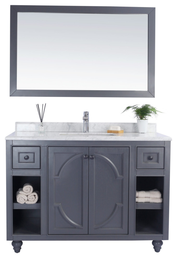 Odyssey, 48, Maple Gray Cabinet With White Carrara Marble Countertop ... pertaining to Odyssey, 30" Maple Gray Cabinet
