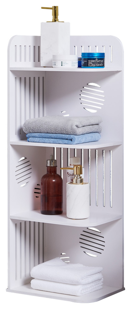 Olivia 4-Tier Wood Corner Bathroom Shelves, 12"W X 9"D X 31"H ... pertaining to Designing Functional Bathroom Organization with 4-Tier Storage Units