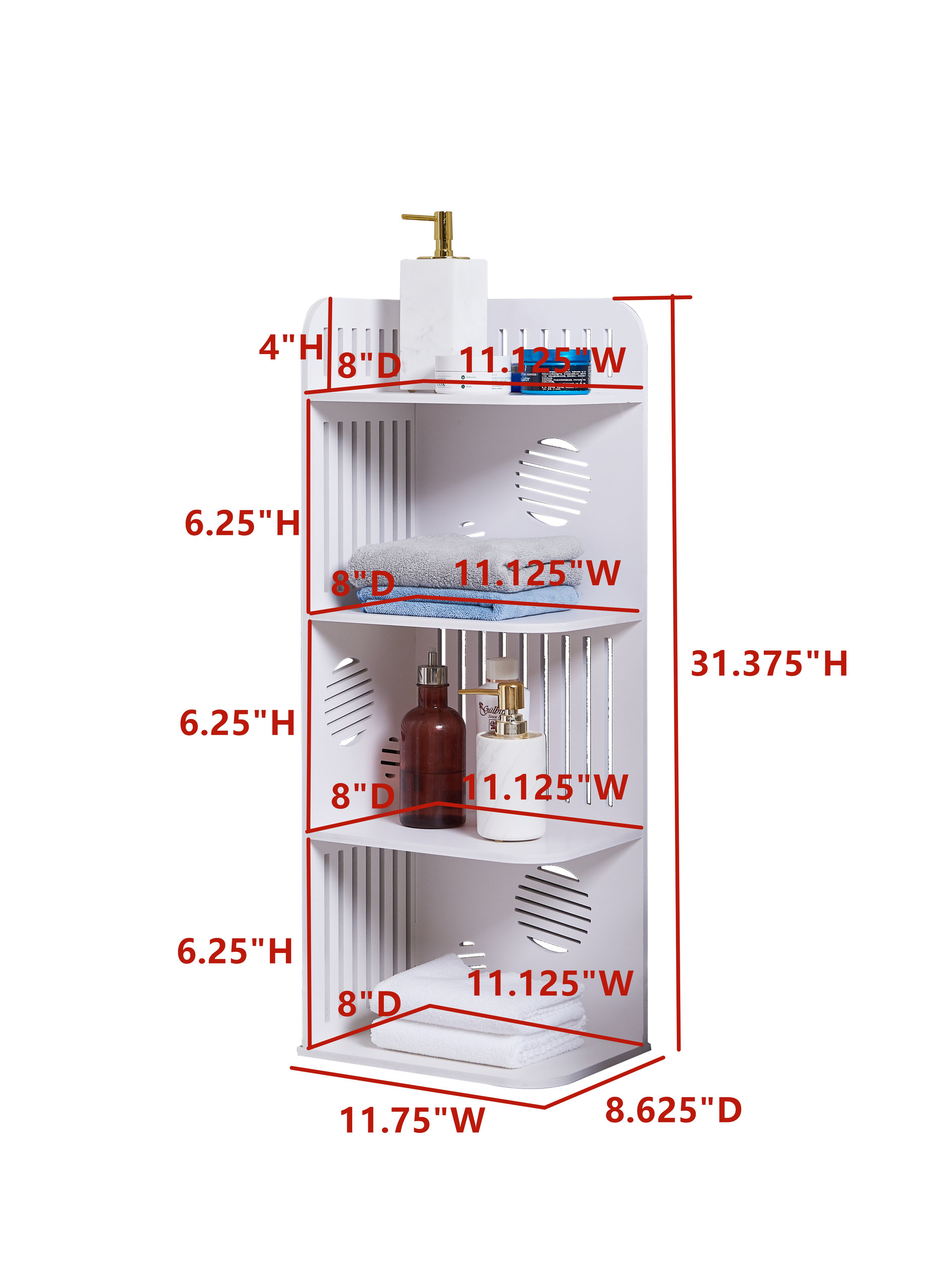 Olivia 4-Tier Wood Corner Bathroom Shelves, 12"W X 9"D X 31"H ... pertaining to Designing Functional Bathroom Organization with 4-Tier Storage Units