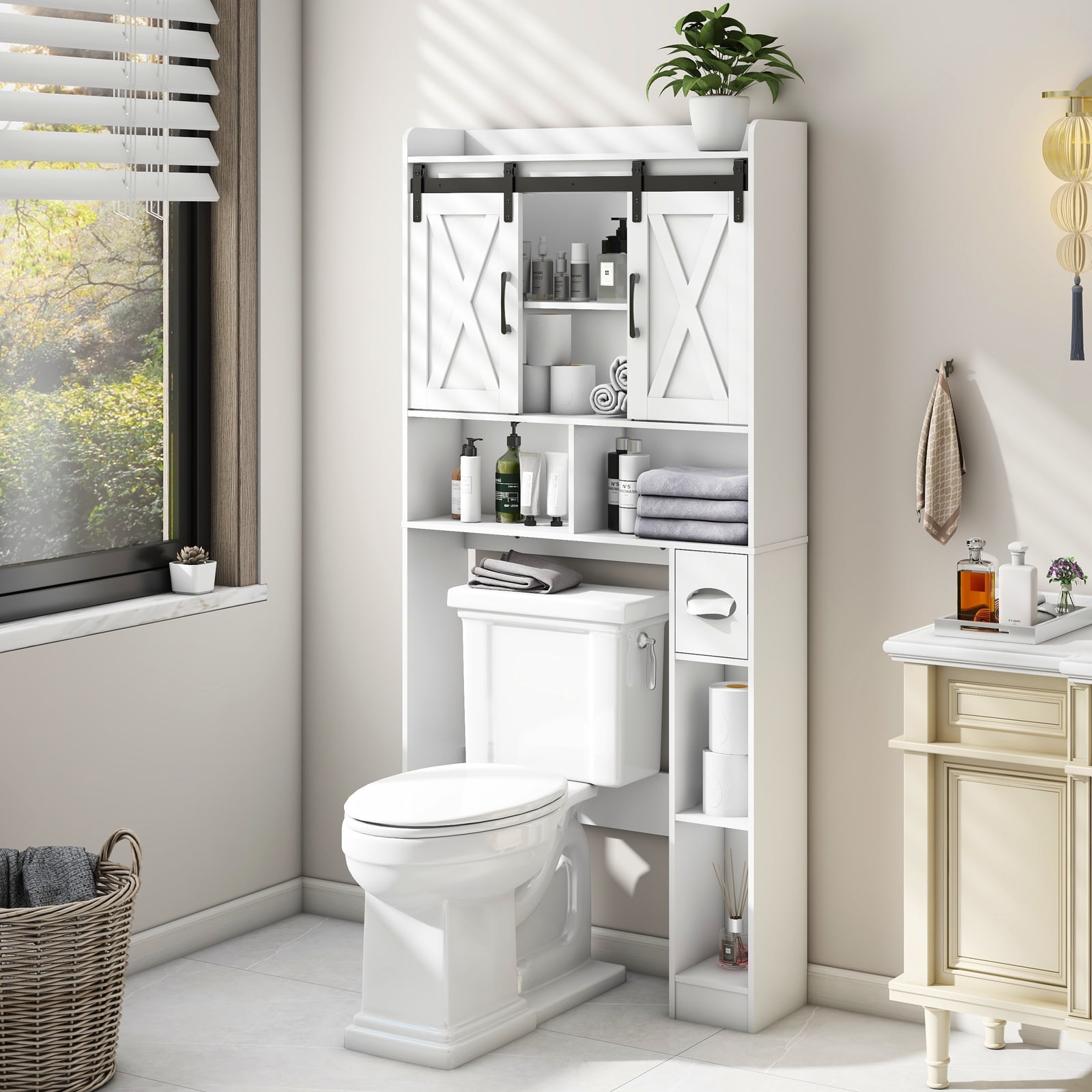 Over The Toilet Storage Cabinet, Farmhouse Storage Cabinet Over Toilet ... pertaining to Key West Over The Toilet Storage Cabinet In White Ash - Engineered Wood