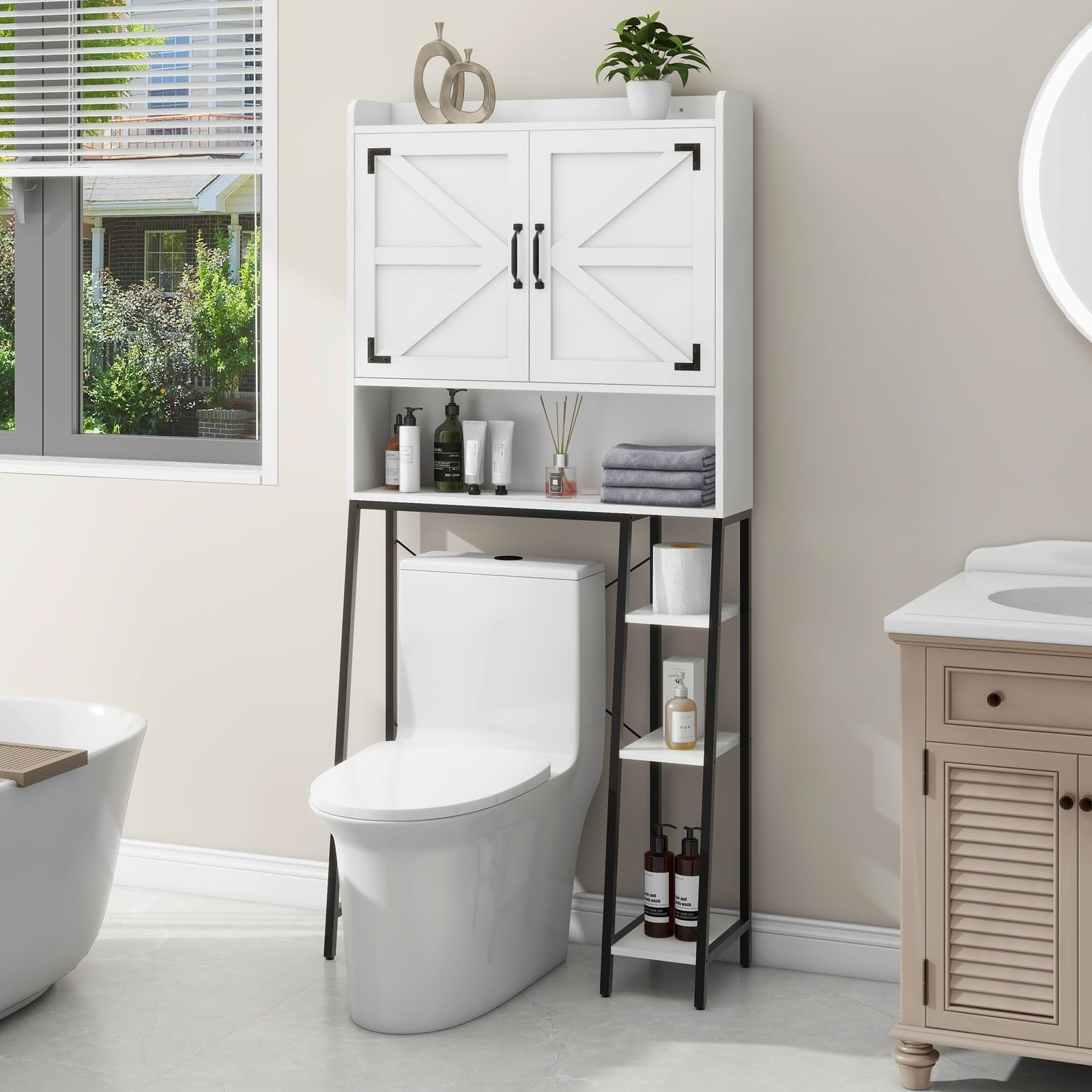 Over The Toilet Storage Cabinet, Farmhouse Storage Cabinet Over Toilet ... within Dune Farmhouse Over The Toilet Bathroom Storage Cabinet, White
