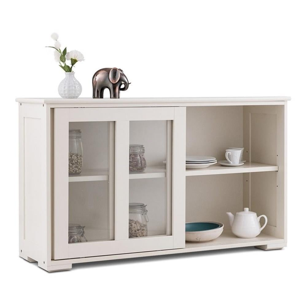 Pemberly Row Mdf And Glass Kitchen Storage Cabinet With Sliding Door In ... pertaining to Pemberly Row Mdf Wood And Birch Veneer Storage Cabinet In White