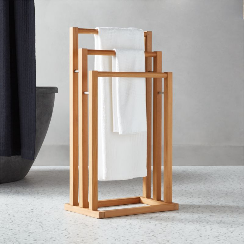 Pinet Teak Towel Rack 18" By Ross Cassidy | Cb2 inside Comparing Avanity Teak 16 inch towel racks with other bathroom accessories