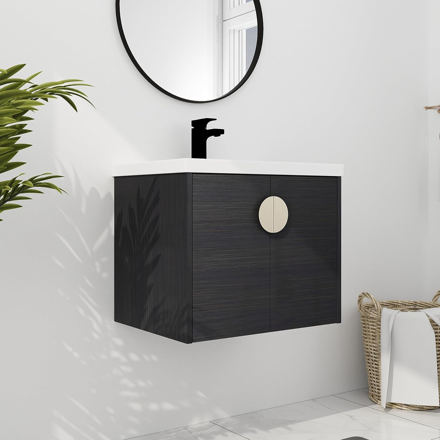 Pvillez 24 Inch Bathroom Vanity With Sink Combo, Modern Floating ... within Maybelle 24" Wall-Mount Bathroom Vanity Green Black