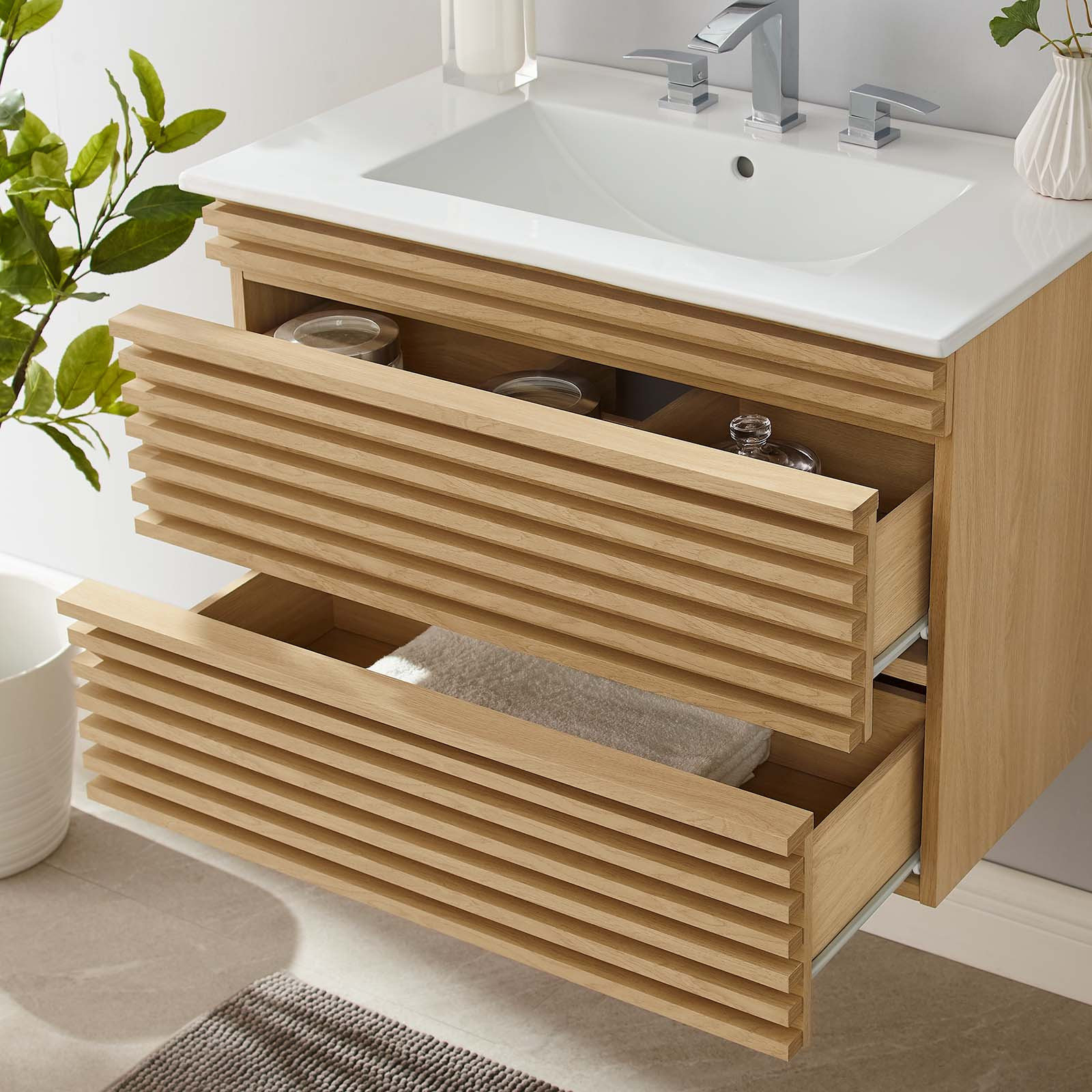 Render 30" Wall-Mount Bathroom Vanity - Transitional - Bathroom ... pertaining to Maximizing Storage in Minimalist Bathrooms with Wall-Mount Solutions