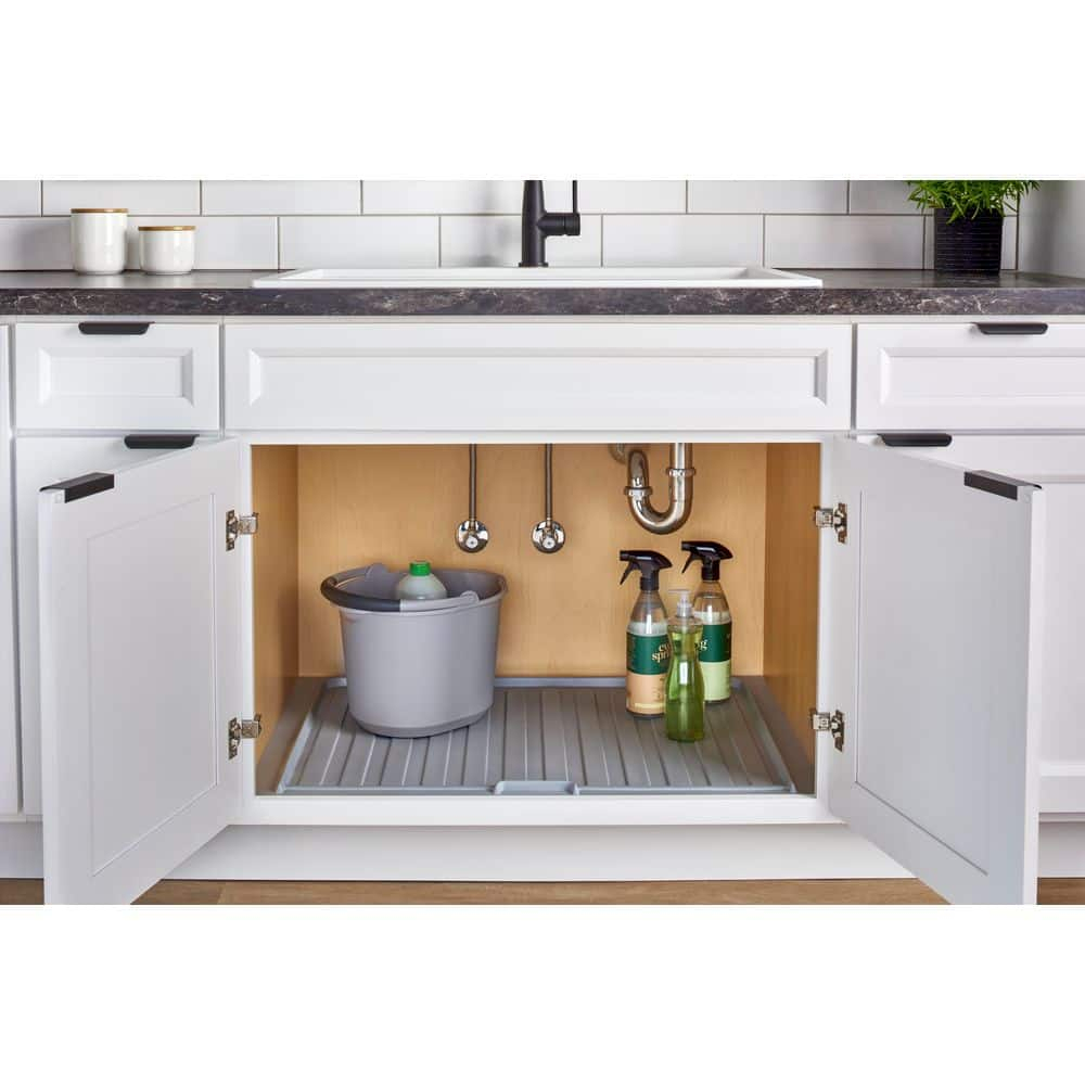 Rev-A-Shelf Flex Polymer Trim-To-Fit Sink Base Cabinet Drip Tray Sbdtf ... with regard to Polymer Trim To Fit Vanity Sink Base Cabinet Drip Tray, Almond