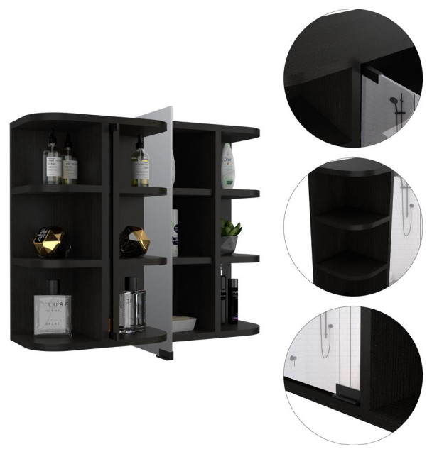 Roma Mirrored Medicine Cabinet Black Wengue - Contemporary - Bathroom ... intended for Roma Mirrored Medicine Cabinet Black Wengue