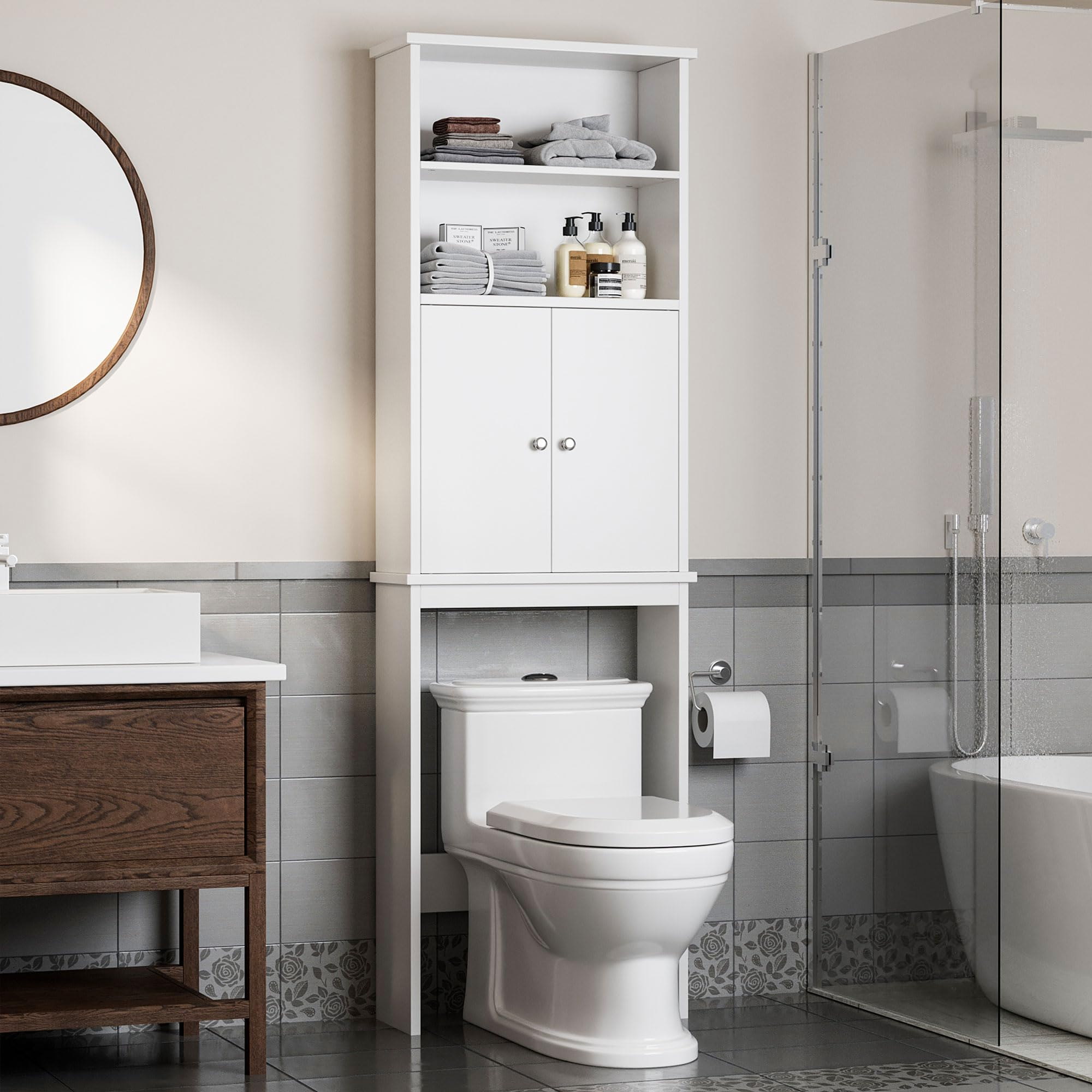 Shintenchi Over The Toilet Storage Cabinet, Bathroom Above The Toilet ... with Vega Over The Toilet Bathroom Storage Cabinet, White