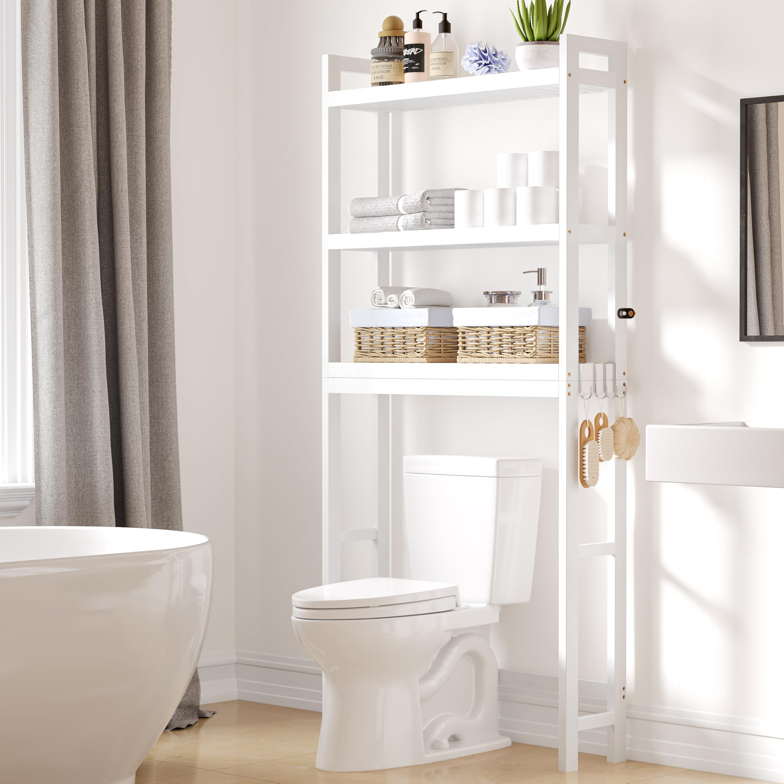 Smiry Over The Toilet Storage, Bamboo 3-Tier Over Toilet Bathroom ... with Vega Over The Toilet Bathroom Storage Cabinet, White