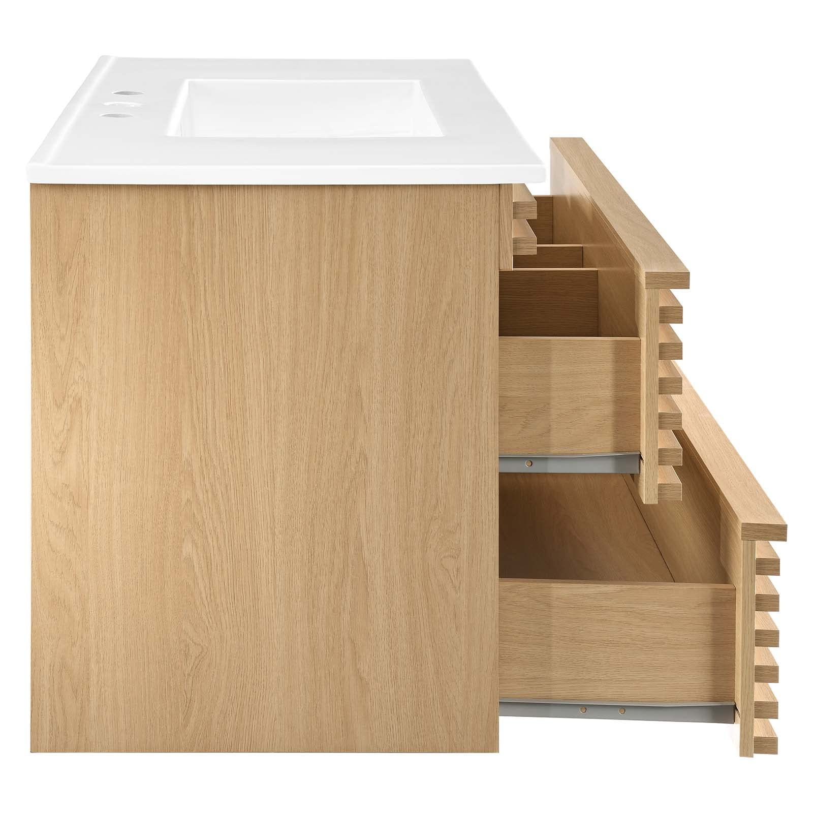 Snapklik.com : Render 36 Wall-Mount Bathroom Vanity In Oak White for Space-Saving Solutions: Maximizing Small Bathrooms with Wall-Mount Vanities