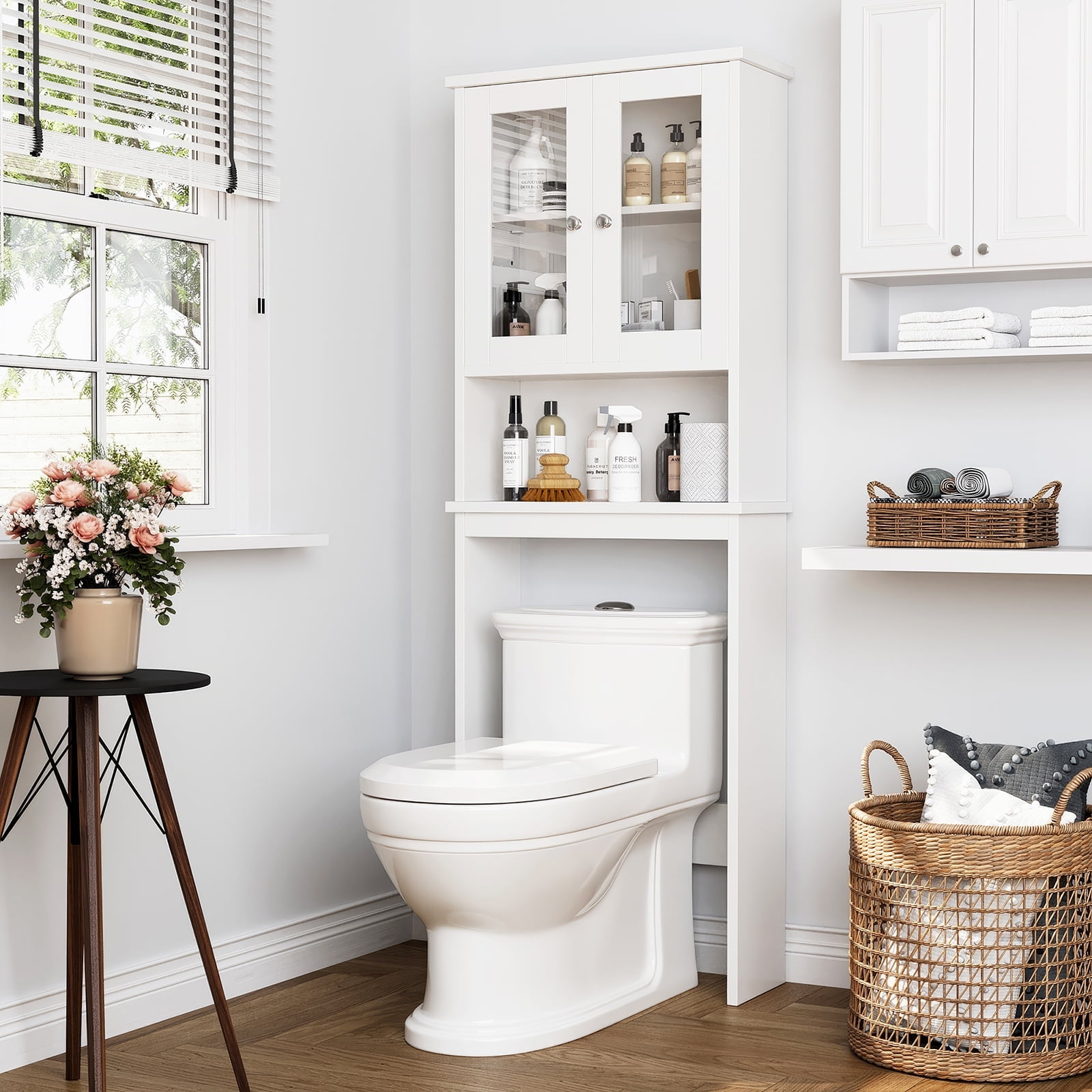 Sobaniilo Wood Cupboard Over The Toilet, White Bathroom Storage Cabinet ... in Engineered Wood Over Toilet Storage Units in Classic White Ash