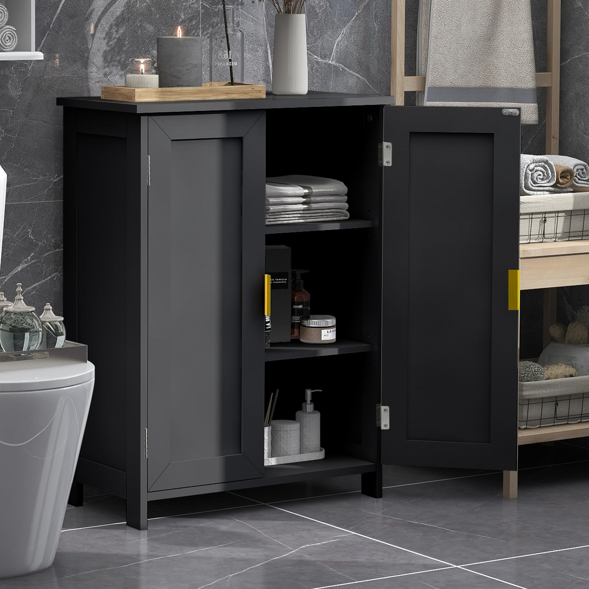 Taohfe Black Bathroom Storage Cabinet,Bathroom Cabinets Freestanding ... with regard to Building Better Organization with Quality Fir Wood Storage Cabinets for Every Room