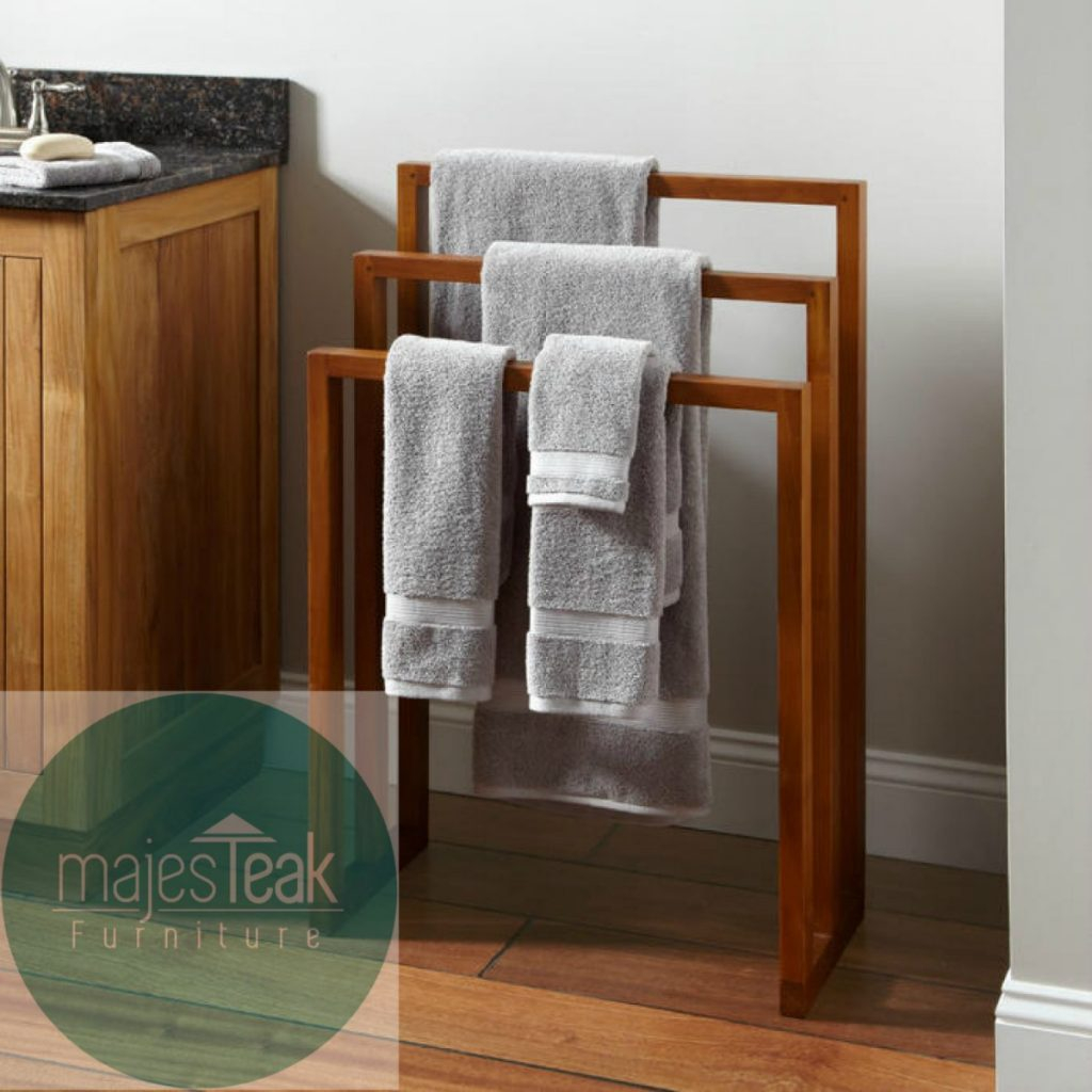 Teak Wood Towel Rack -Three Stripe - Majesteak Furniture for Comparing Avanity Teak 16 inch towel racks with other bathroom accessories