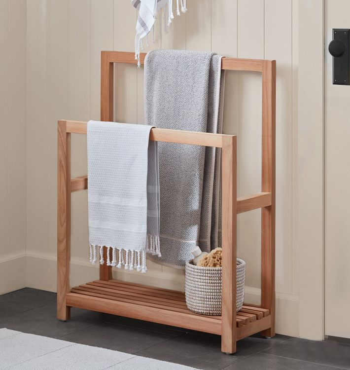 Towel Rack Teak Wood -Two Stripes - Majesteak Furniture throughout Avanity Teak 16" Towel Rack