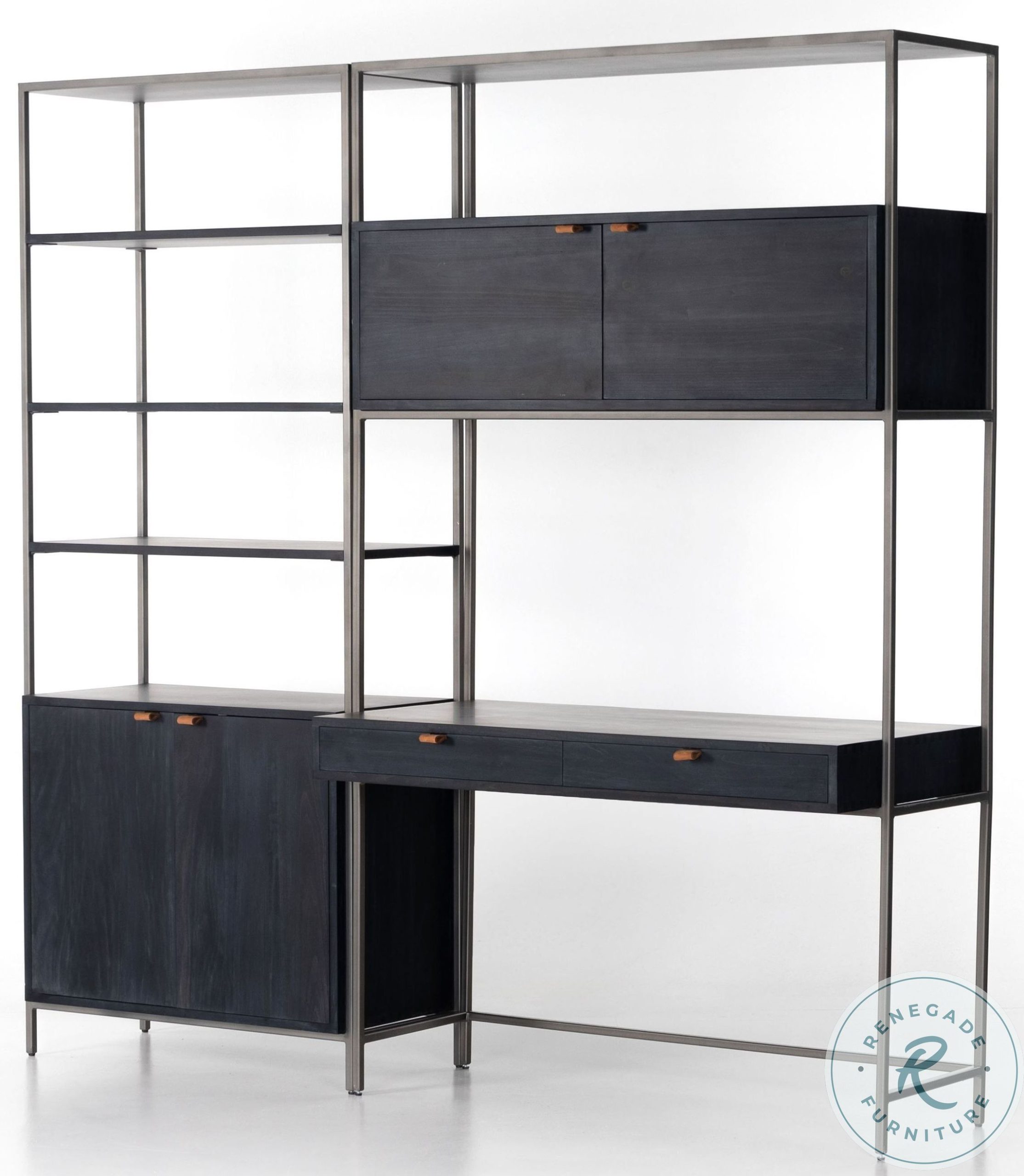 Trey Black Modular Wall Desk With Bookcase From Four Hands | Coleman ... with The Role of Trey Modular Wall Desk in Creating Flexible Workspace Solutions