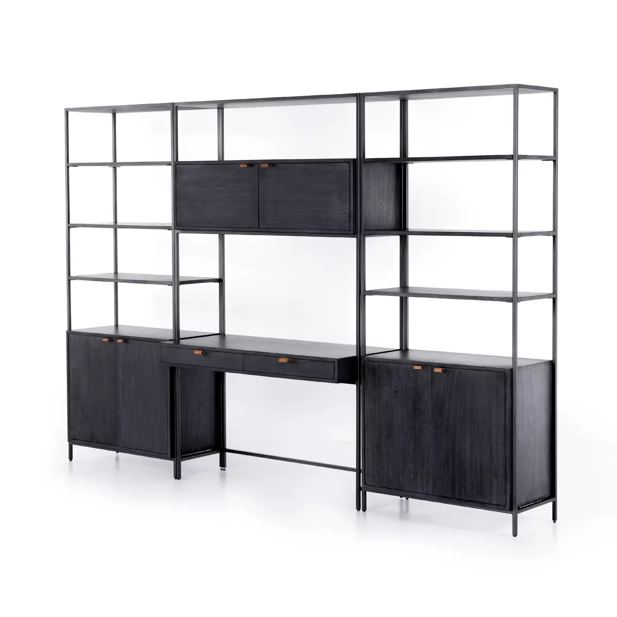 Trey Modular Wall Desk W/ 2 Bookcases Black Wash Poplar Four Hands throughout The Role of Trey Modular Wall Desk in Creating Flexible Workspace Solutions