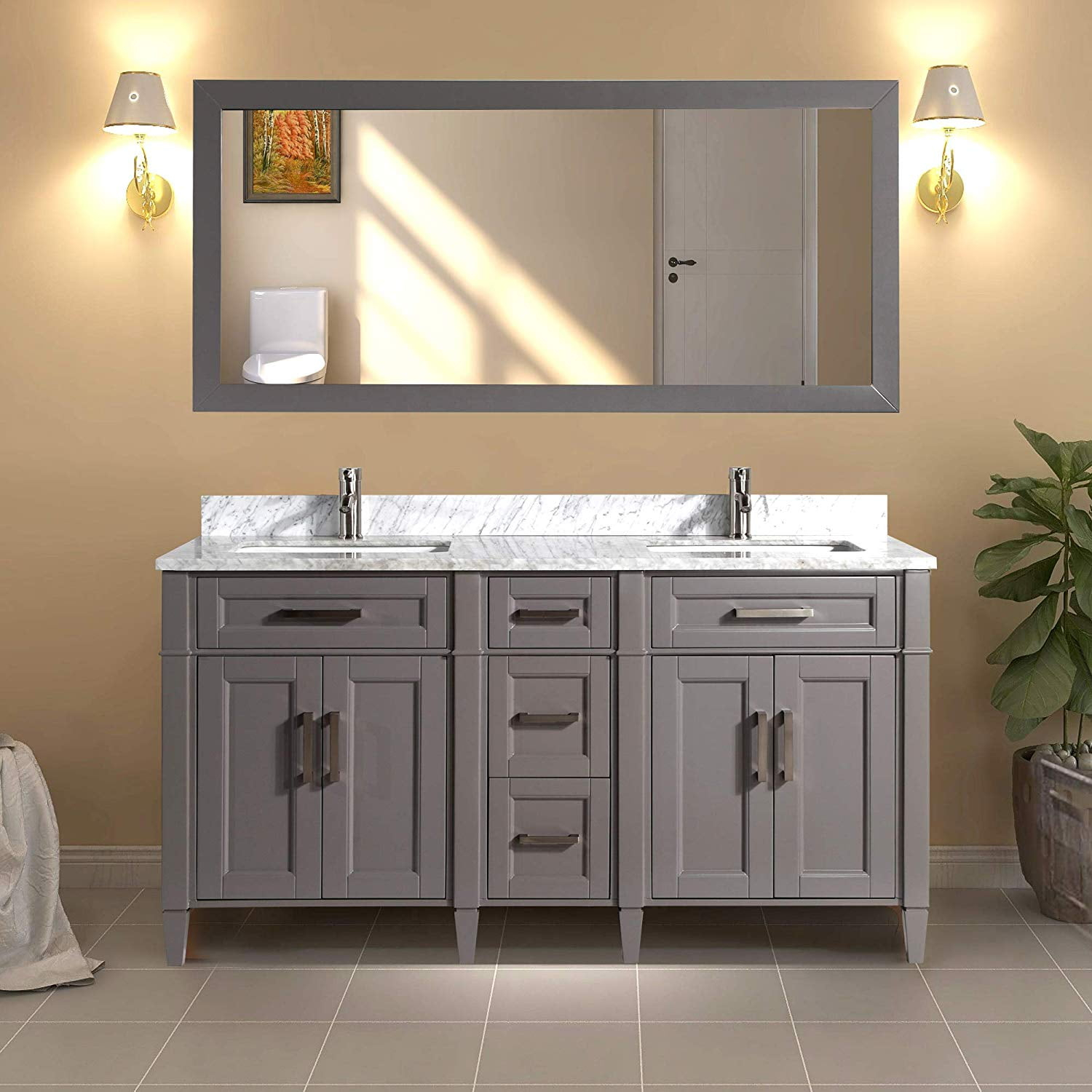 Vanity Art 60" Double Sink Bathroom Vanity Combo Set 5-Drawers, 2 ... for Vanity Art Vanity Cabinet Only, 12"