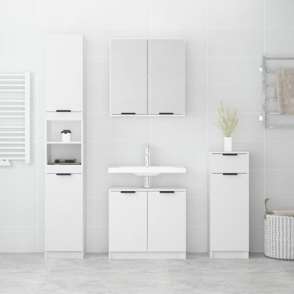 Vidaxl 4 Piece Bathroom Cabinet Set White Engineered Wood | Vidaxl.ie with Vidaxl 4 Piece Bathroom Set Water Hyacinth