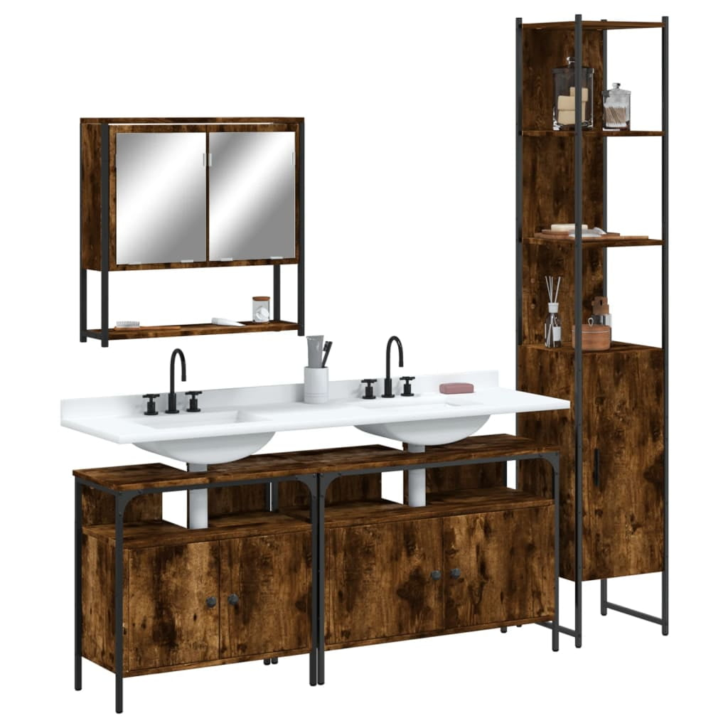Vidaxl 4 Piece Bathroom Furniture Set Smoked Oak Engineered Wood ... intended for Vidaxl 4 Piece Bathroom Set Water Hyacinth