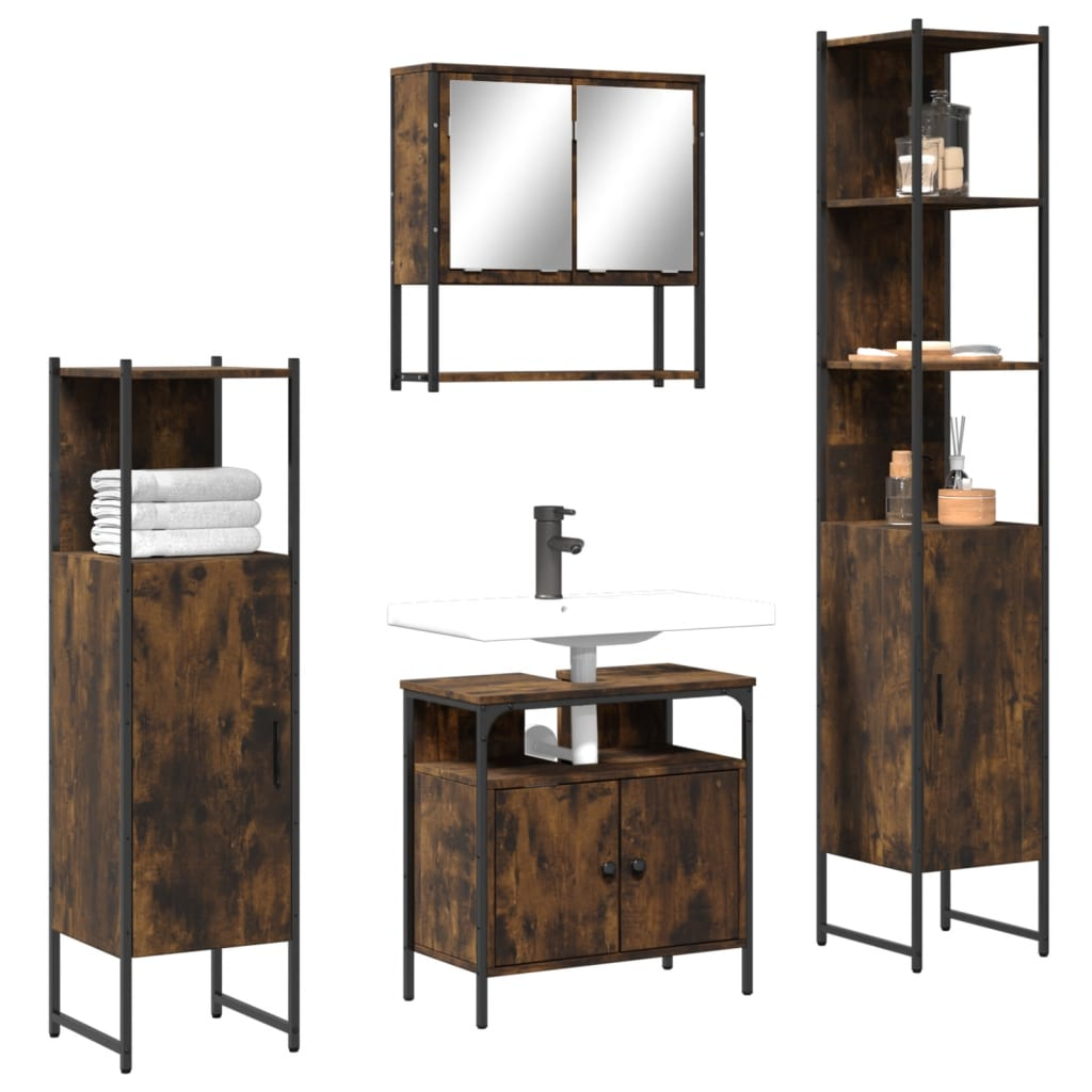 Vidaxl 4 Piece Bathroom Furniture Set Smoked Oak Engineered Wood ... with Vidaxl 4 Piece Bathroom Set Water Hyacinth