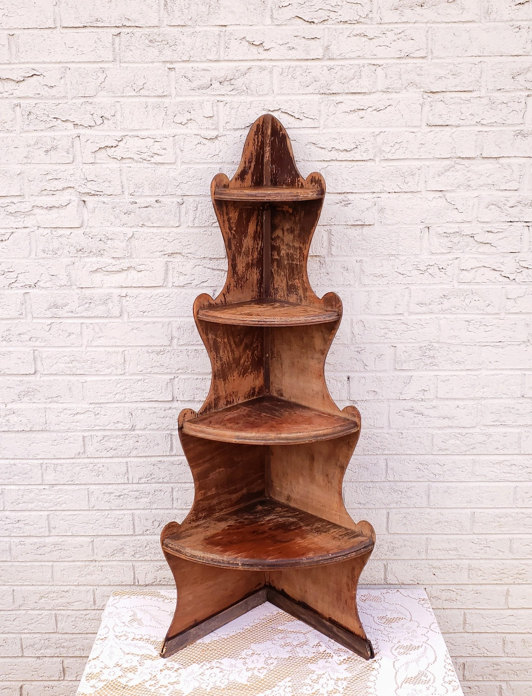 Vintage Corner Shelf Freestanding 4 Tier Wooden Corner Shelf - Etsy pertaining to Designing Functional Bathroom Organization with 4-Tier Storage Units