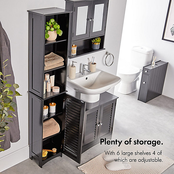 Vonhaus Tall Bathroom Cabinet, Black Bathroom Tallboy, Adjustable ... with regard to The Practical Benefits of Choosing Black Finishes for Bathroom Furniture