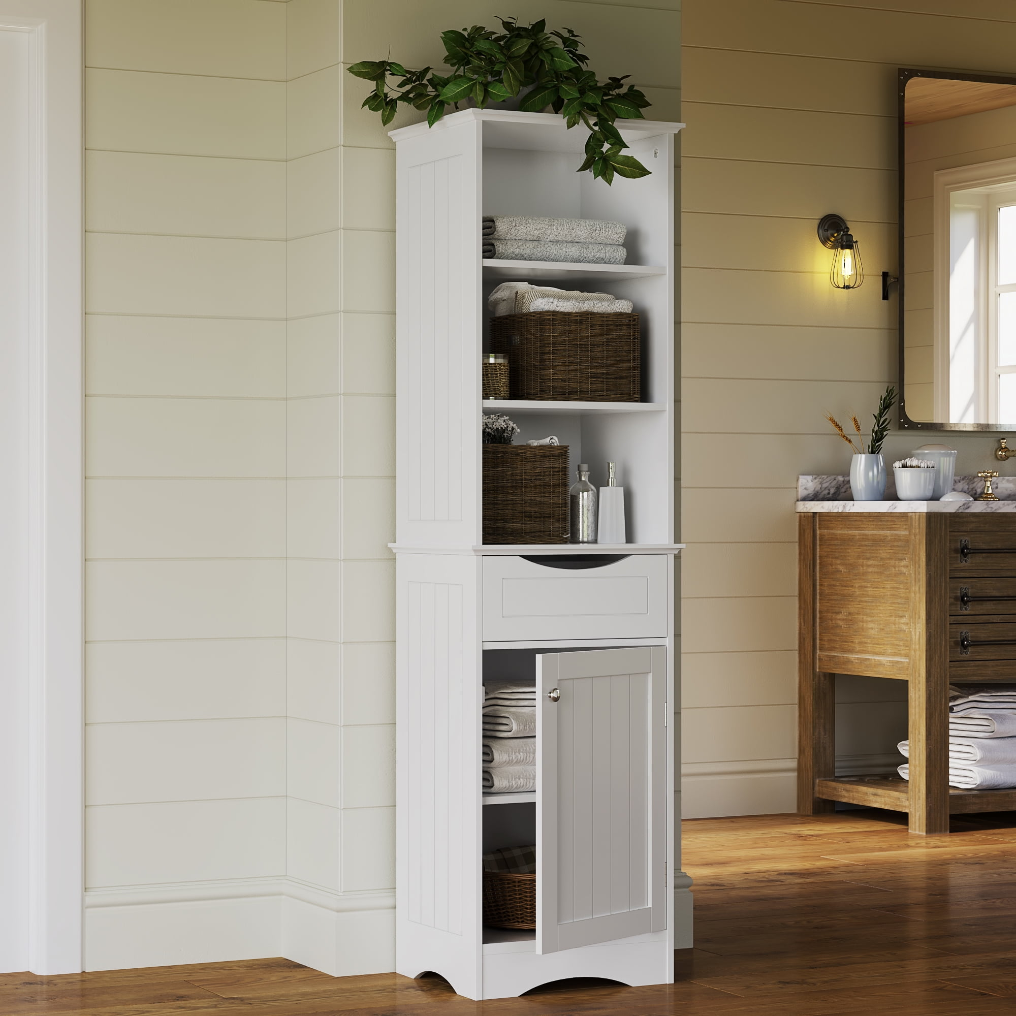White Bathroom Storage Cabinets with regard to Riley 18" 1 Door, 2 Shelves Linen Cabinet Bottom