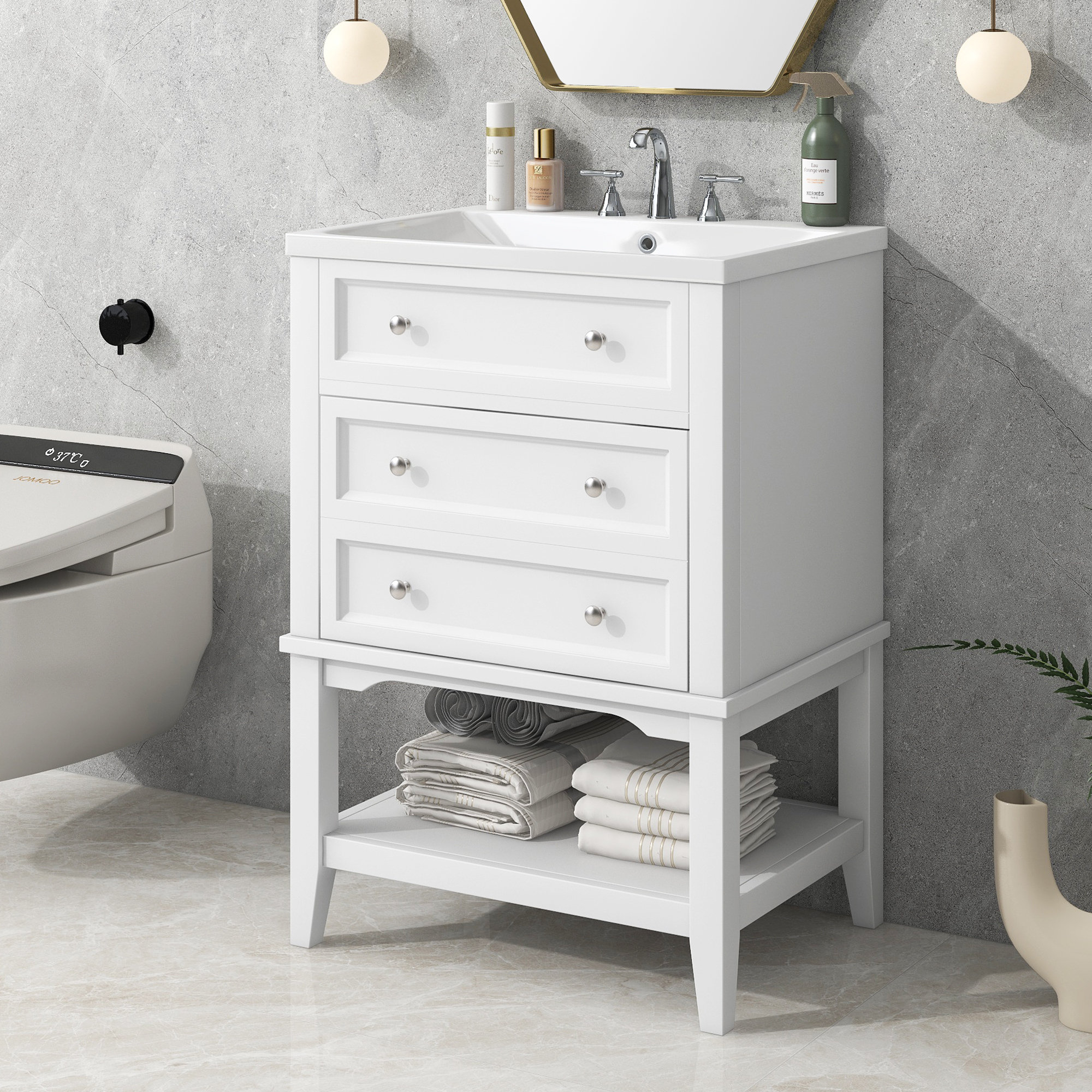 Wildon Home® 24" Bathroom Vanity With Sink, Bathroom Storage Cabinet ... for Birdie 24" Bathroom Vanity Natural White