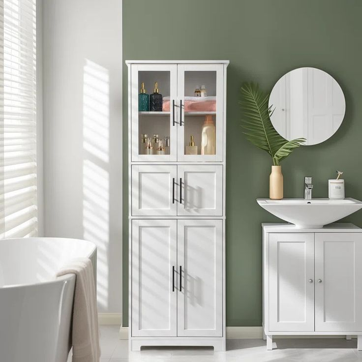 Wildon Home® Deno Freestanding Linen Cabinet & Reviews | Wayfair ... pertaining to 30" W X 72" H Freestanding Bath Cabinet