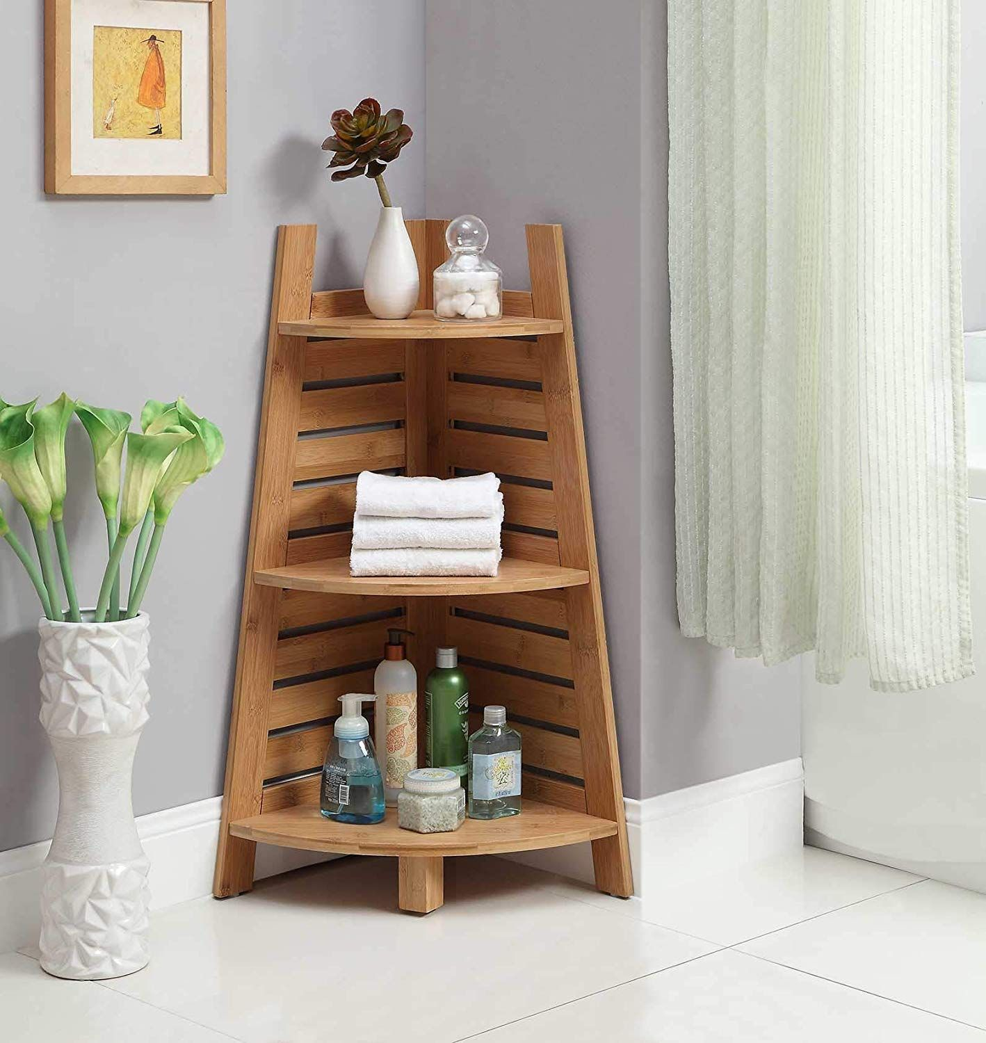 Wood Corner Shelf Bathroom At Janita Huang Blog intended for Olivia 4-Tier Wood Corner Bathroom Shelves