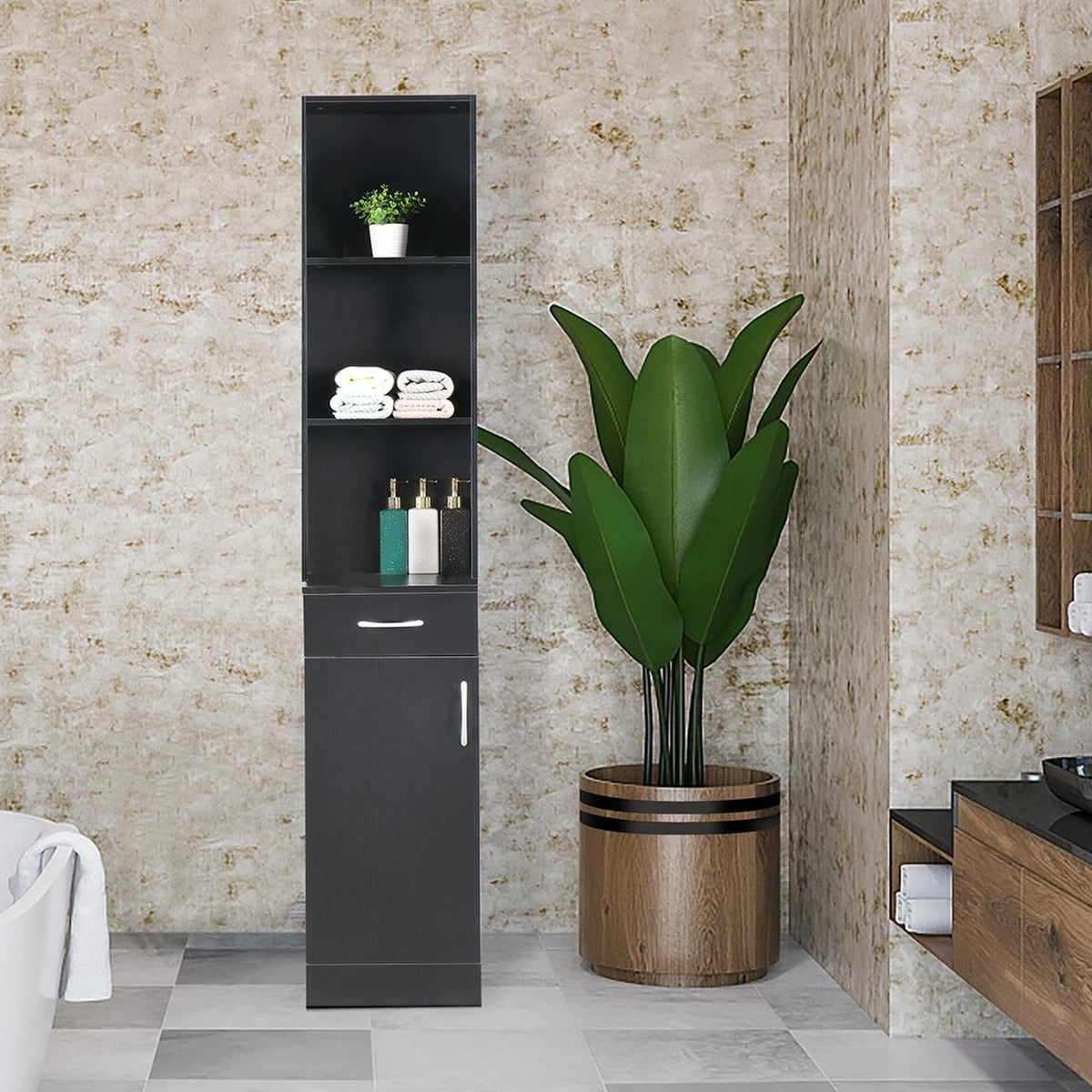 Zimtown 70" Wood Floor Standing Tall Bathroom Storage Cabinet With ... intended for Home Square 2 Piece Tall Bathroom Cabinet Set In Black