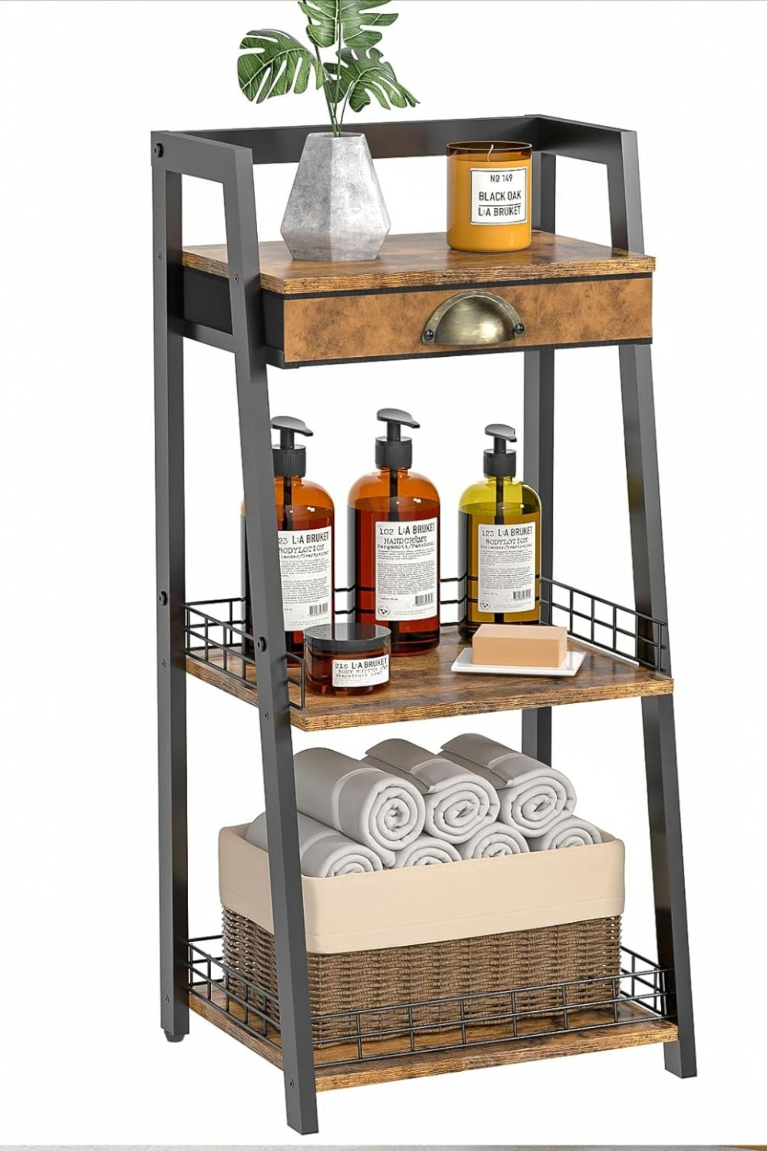 3-Tier Bathroom Ladder Shelf In Brown in Small 3-tier bathroom shelves maximize storage without taking over your space
