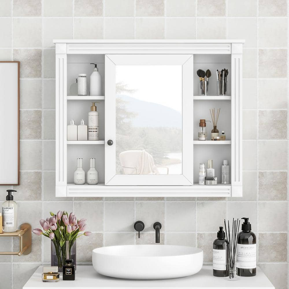 35 In. W X 28.7 In. H Rectangular Mdf Bathroom Wall Mounted Medicine ... regarding Vega Wall Mounted Bathroom Medicine Cabinet, White