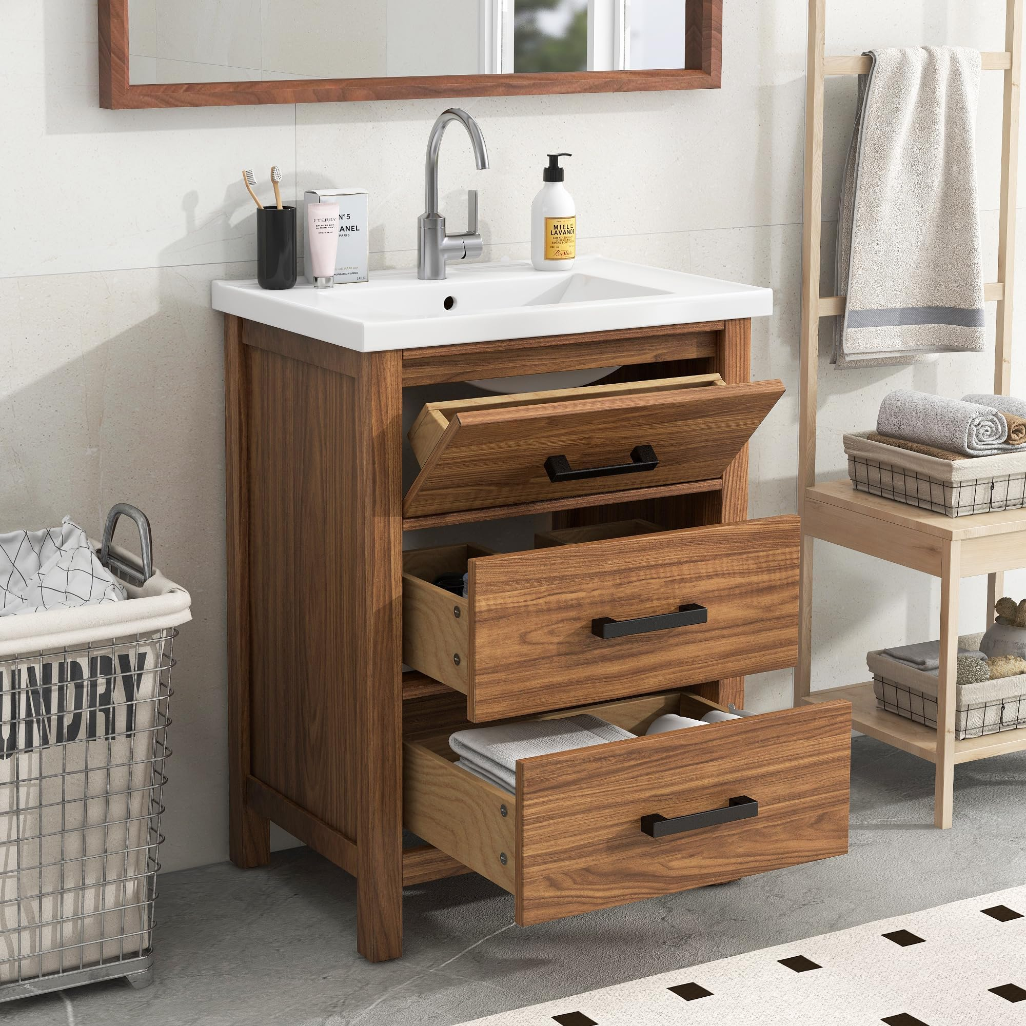 Amazon.com: Modway Alchemist Modern Geometric Wood Grain 24" Bathroom ... regarding Alchemist 30 Bathroom Vanity