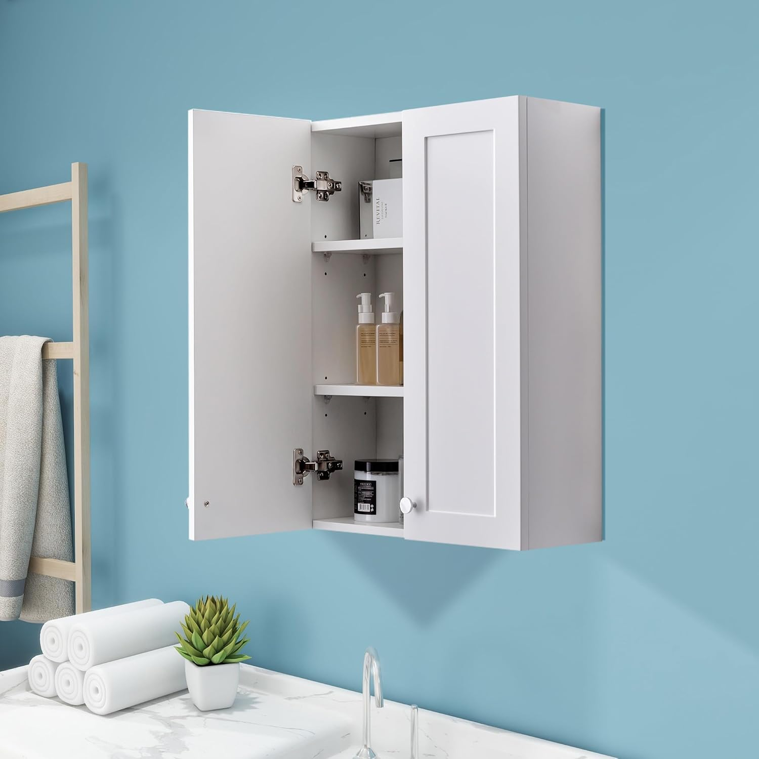 Amazon.com: Vanirror White Wall Mount Cabinet, Mdf Over The Toilet ... in Avery Over-The-Toilet Wall-Mounted Storage Cabinet, White