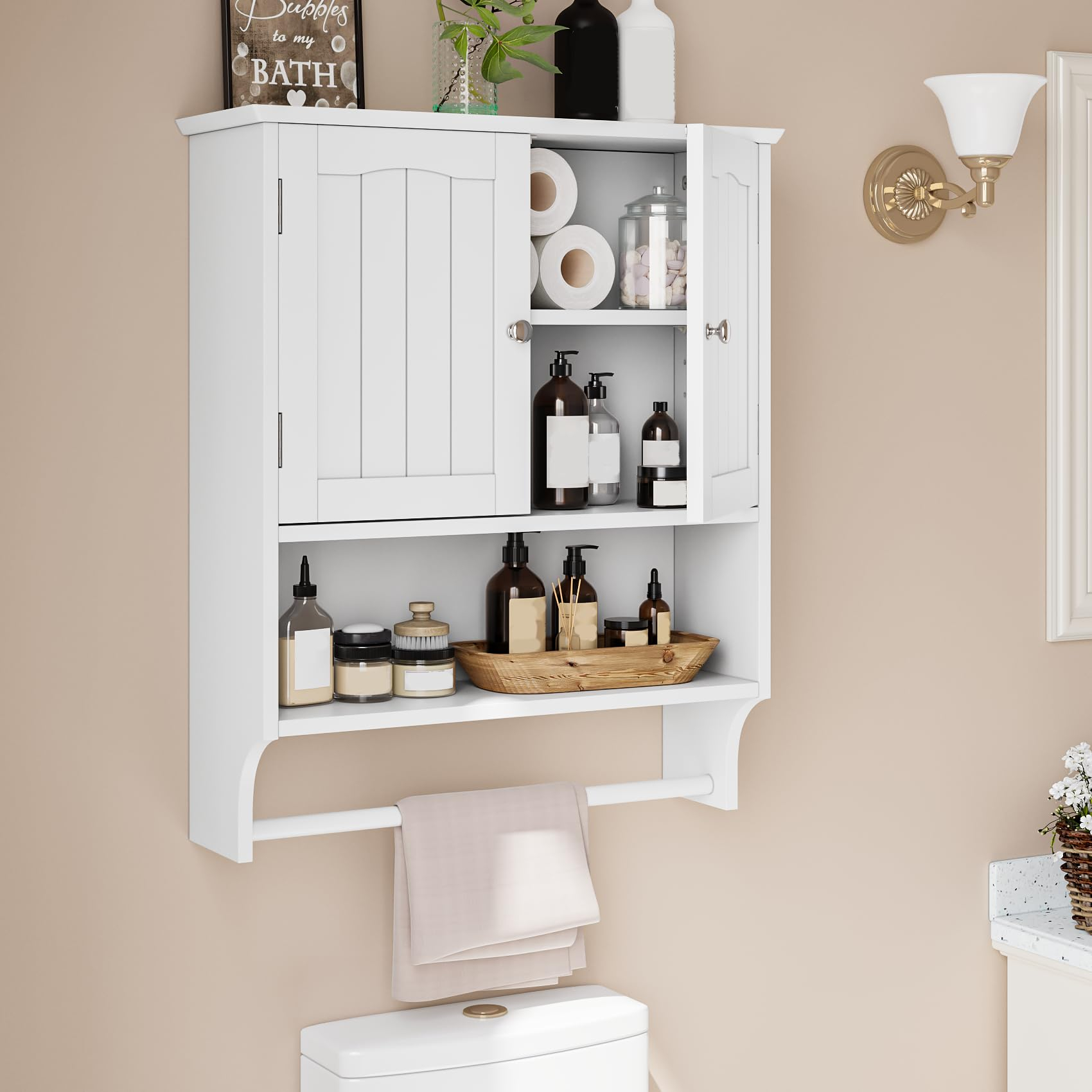 Bathroom Cabinet White Bathroom Wall Cabinet With 2 Doors Adjustable ... throughout How to maximize vertical space with white wall-mounted organizers