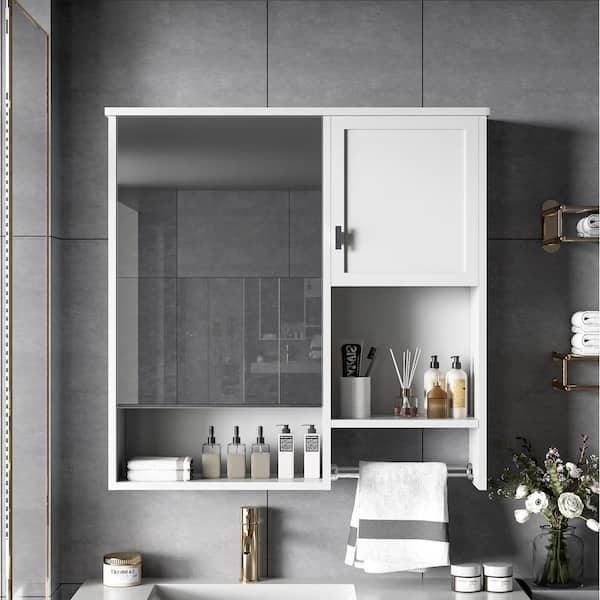 Bezeit White 29.5 In. W X 28.7 In. H Rectangular Wall Mounted Bathroom ... within Vega Wall Mounted Bathroom Medicine Cabinet, White