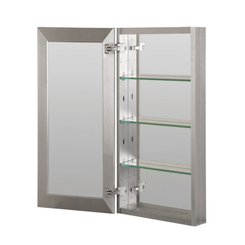 Brushed Nickel Mirrored Medicine Cabinet - 15" X 36" - Schillings regarding Compact Portrait Wall-Mount Mirrored Medicine Cabinets - 15 3/4" H X 13 3/4" W, Black