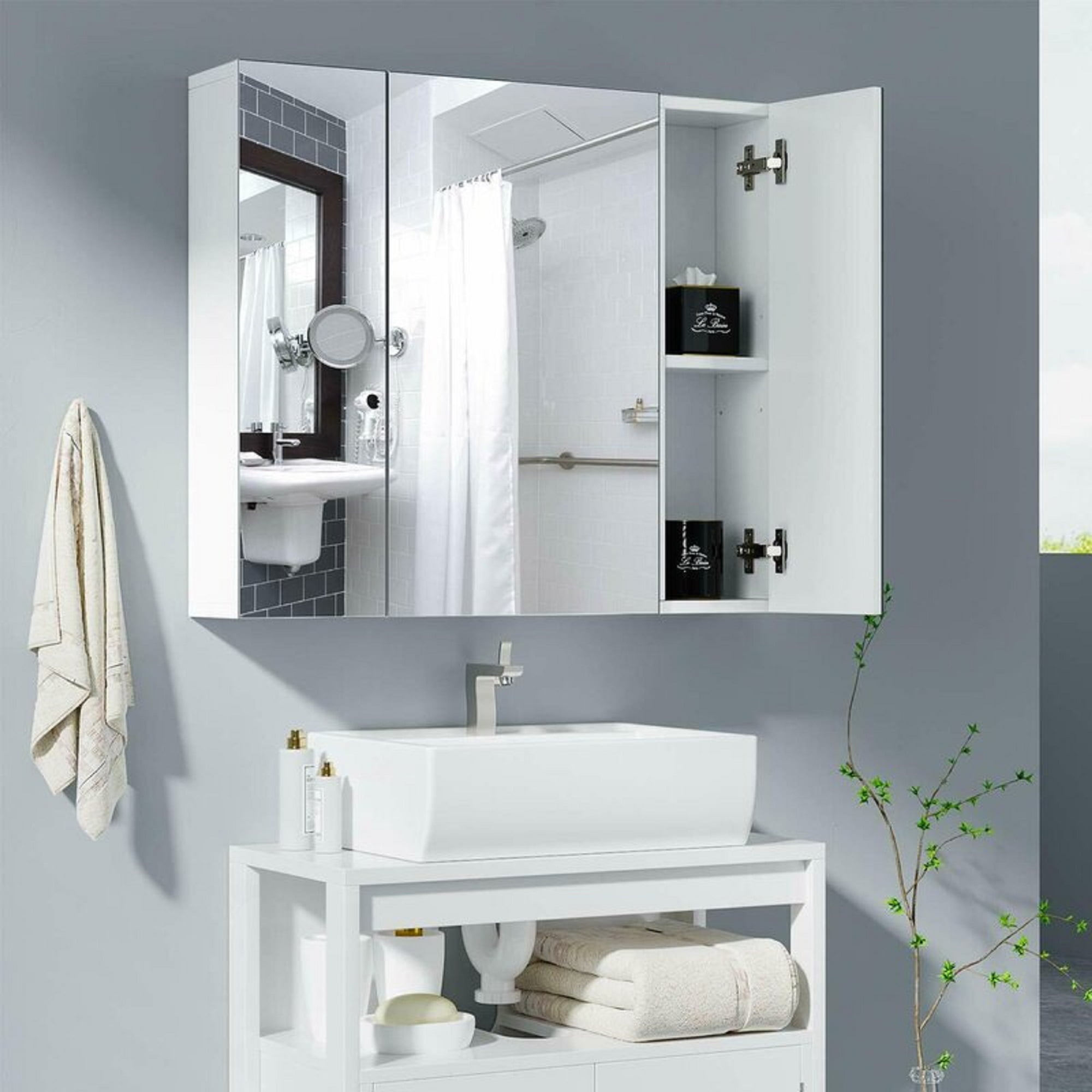 Homfa Medicine Cabinet With Mirror For Bathroom, 3 Door Wall Mounted ... within Maximizing space with compact portrait-style medicine cabinets