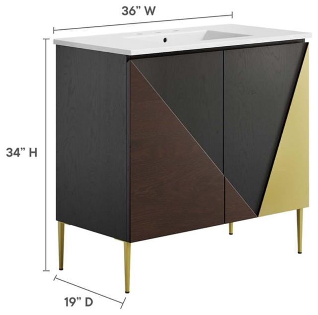 Modway Alchemist 36" Modern Wood Bathroom Vanity In White And Black ... with How Alchemist 30 Bathroom Vanity Transforms Small Space Layouts