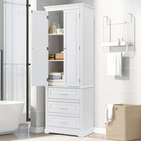 Red Barrel Studio® Freestanding Tall Bathroom Storage Linen Cabinet ... in Mob Bathroom Linen Cabinet
