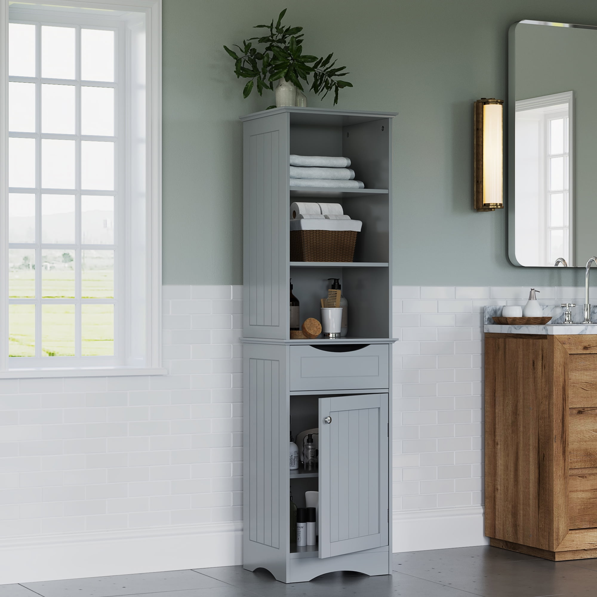 Riverridge Ashland Collection Tall Linen Cabinet For Bathroom Storage ... with Mob Bathroom Linen Cabinet