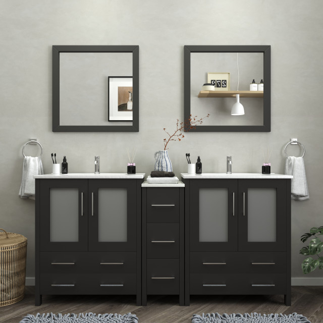 Vanity Art Vanity Set With Ceramic Top, 72" - Contemporary - Bathroom ... with Vanity Art Vanity Cabinet, 12", Silver