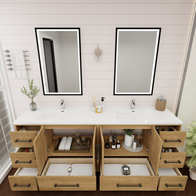 Victoria 84" Solid Wood Bath Vanity, Double Sink - Transitional ... pertaining to Victoria 24" Solid Wood Bath Vanity, Red Oak