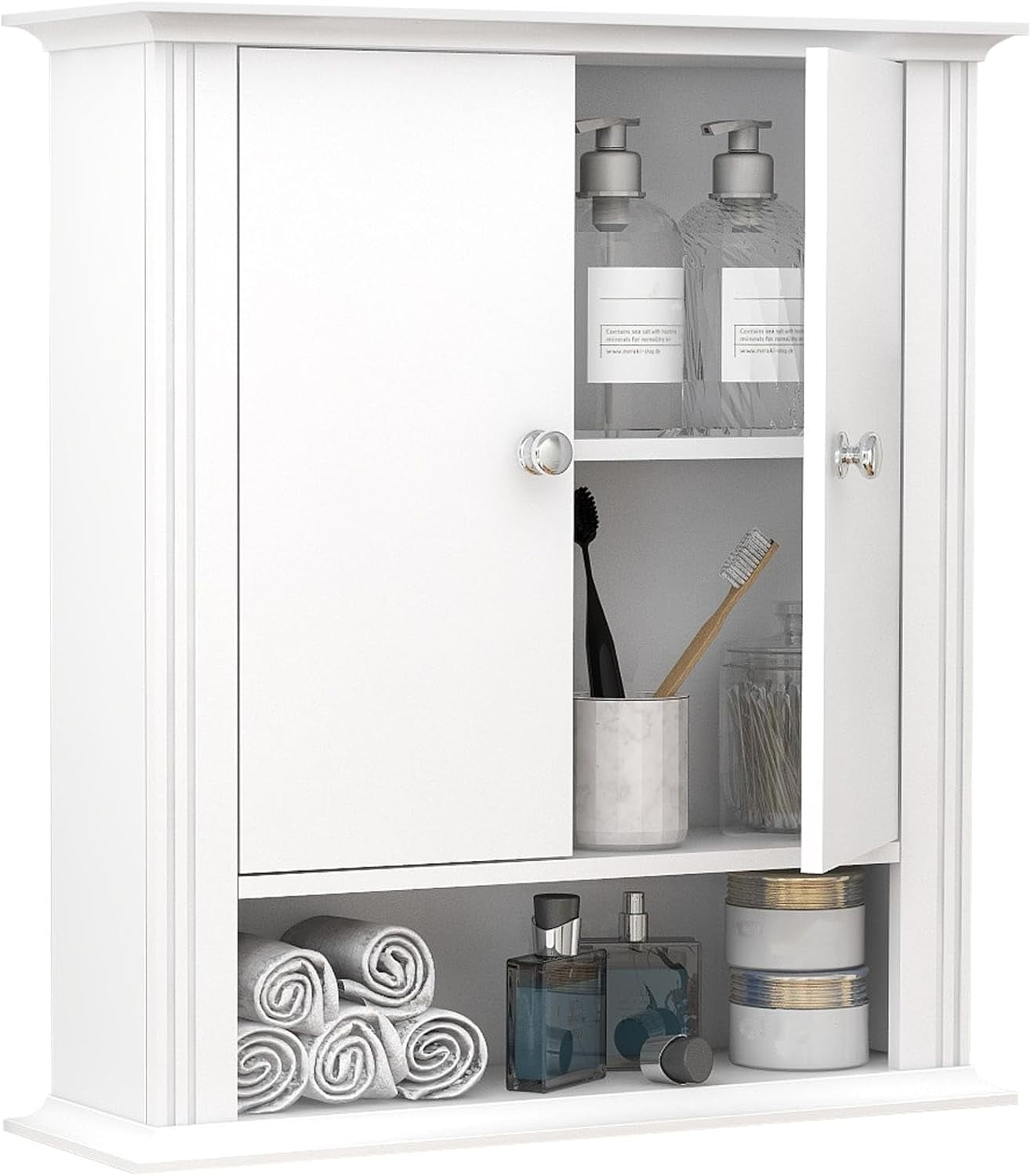 Wall Mounted Bathroom Medicine Cabinet With 2 Doors, Hanging Bathroom ... with Vega Wall Mounted Bathroom Medicine Cabinet, White