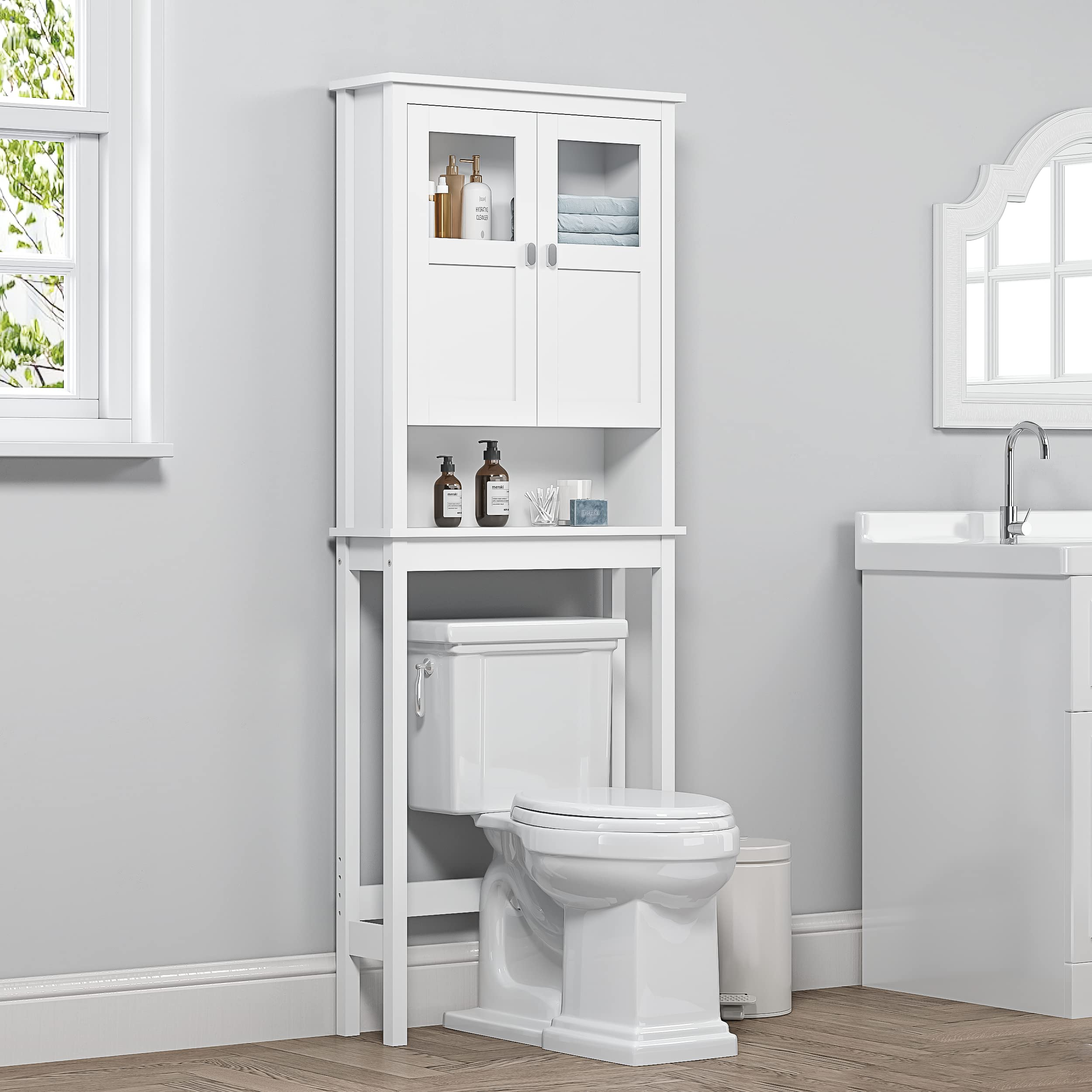 White Over The Toilet Cabinet for How to maximize vertical space with white wall-mounted organizers