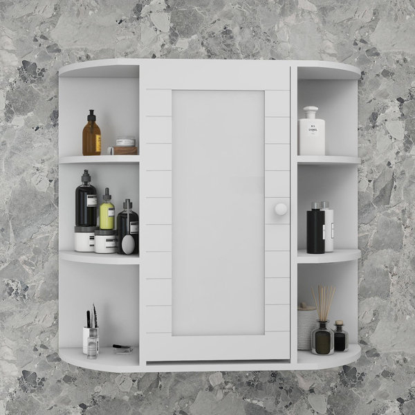Winston Porter White Wall Mounted Bathroom Medicine Cabinet With Mirror ... with Vega Wall Mounted Bathroom Medicine Cabinet, White